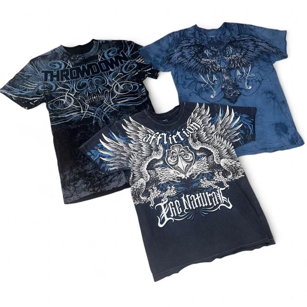 Y2K Affliction Grunge Alternative Graphic Tee Bundle Rare Randy Couture A23